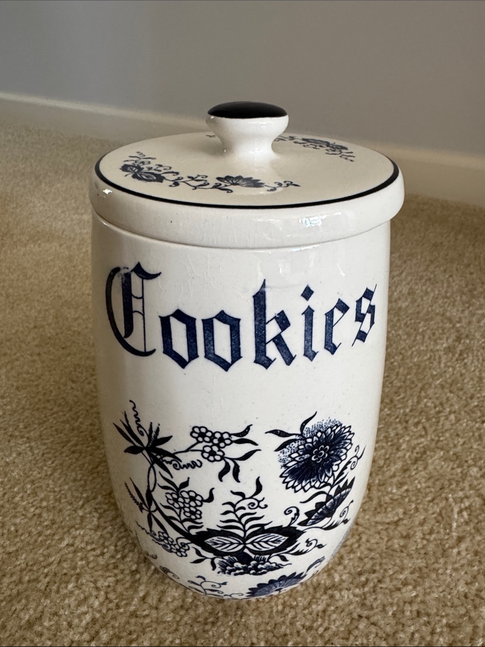 Ceramic Blue Danube/Blue Onion ‘Cookies' Canister with Blue Floral Design